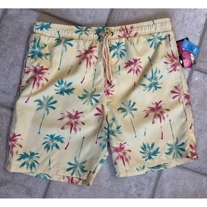 Surf Society Swim‎ Trunks | Men's XL | Yellow Palm Print | Retro Tropical Beach